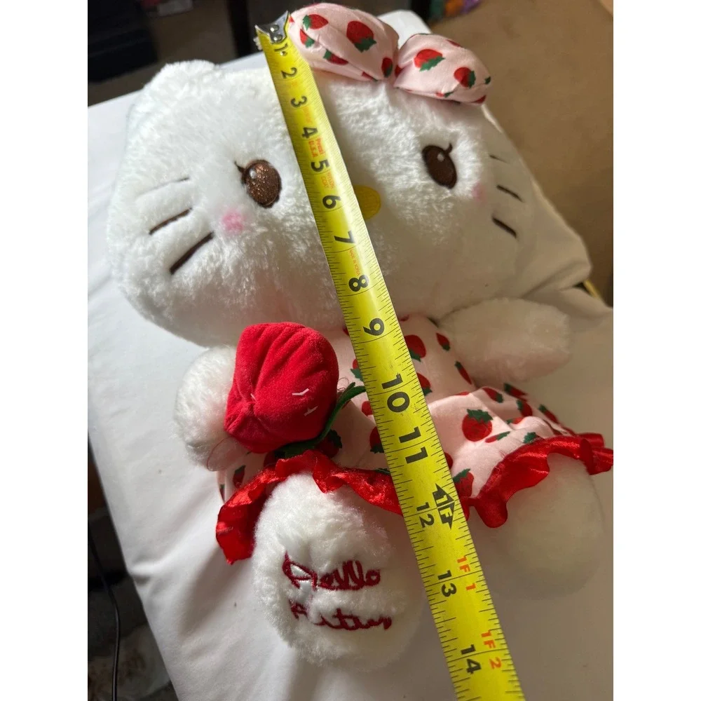 Sanrio Hello Kitty Strawberry Dress Plush Doll Sparkle Eyes 13 Inch White Pink